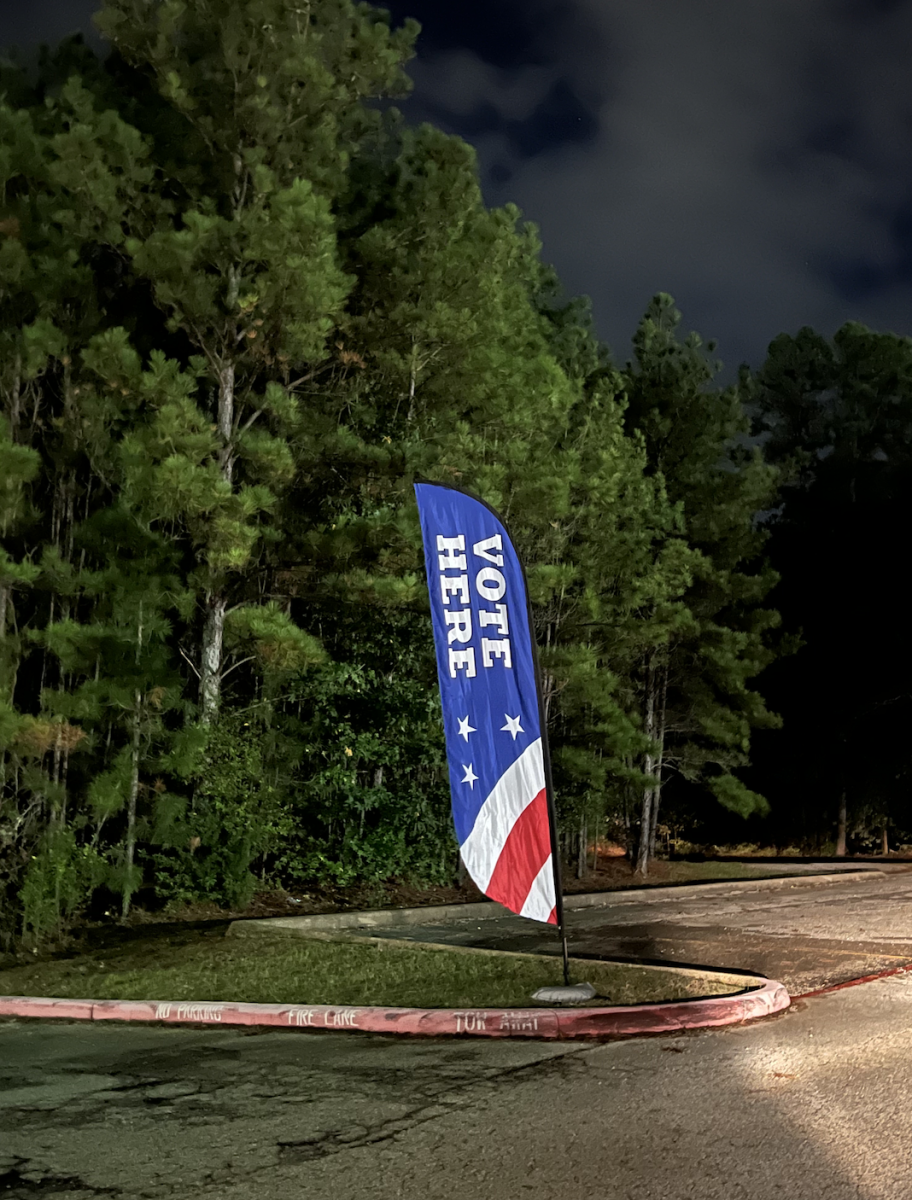 A voting sign is pictured outside a polling place location in Huntsville on November 5, 2024.